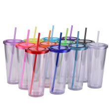 24OZ plastic straw cup Creative transparent cold drink cup with lid